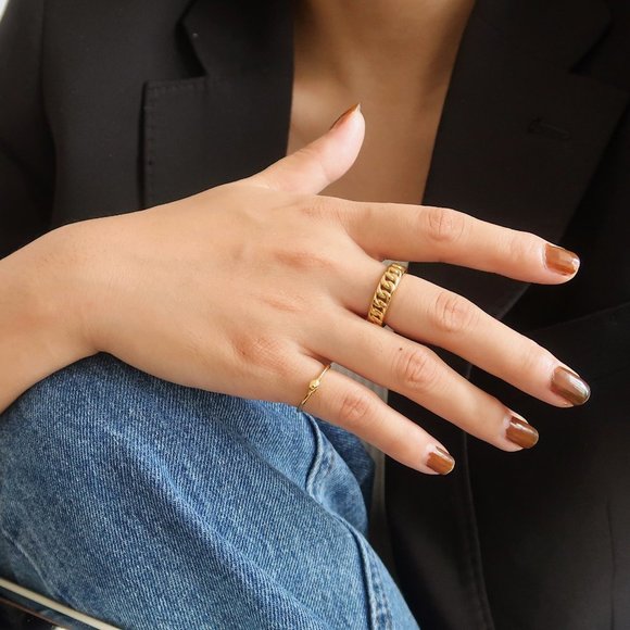 NEW 18K Gold Plated Chain Link Ring z - Picture 3 of 10